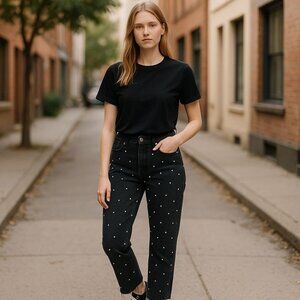 Simple Society Size 7/28 Women's Super High Rise Black Rhinestone Detail Jeans